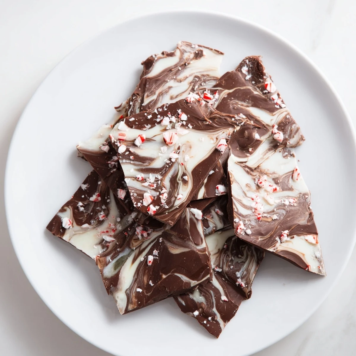 Frosted Mint Chocolate Bark with White Chocolate Swirl pieces arranged on parchment, ready to be enjoyed with a steaming cup of coffee.