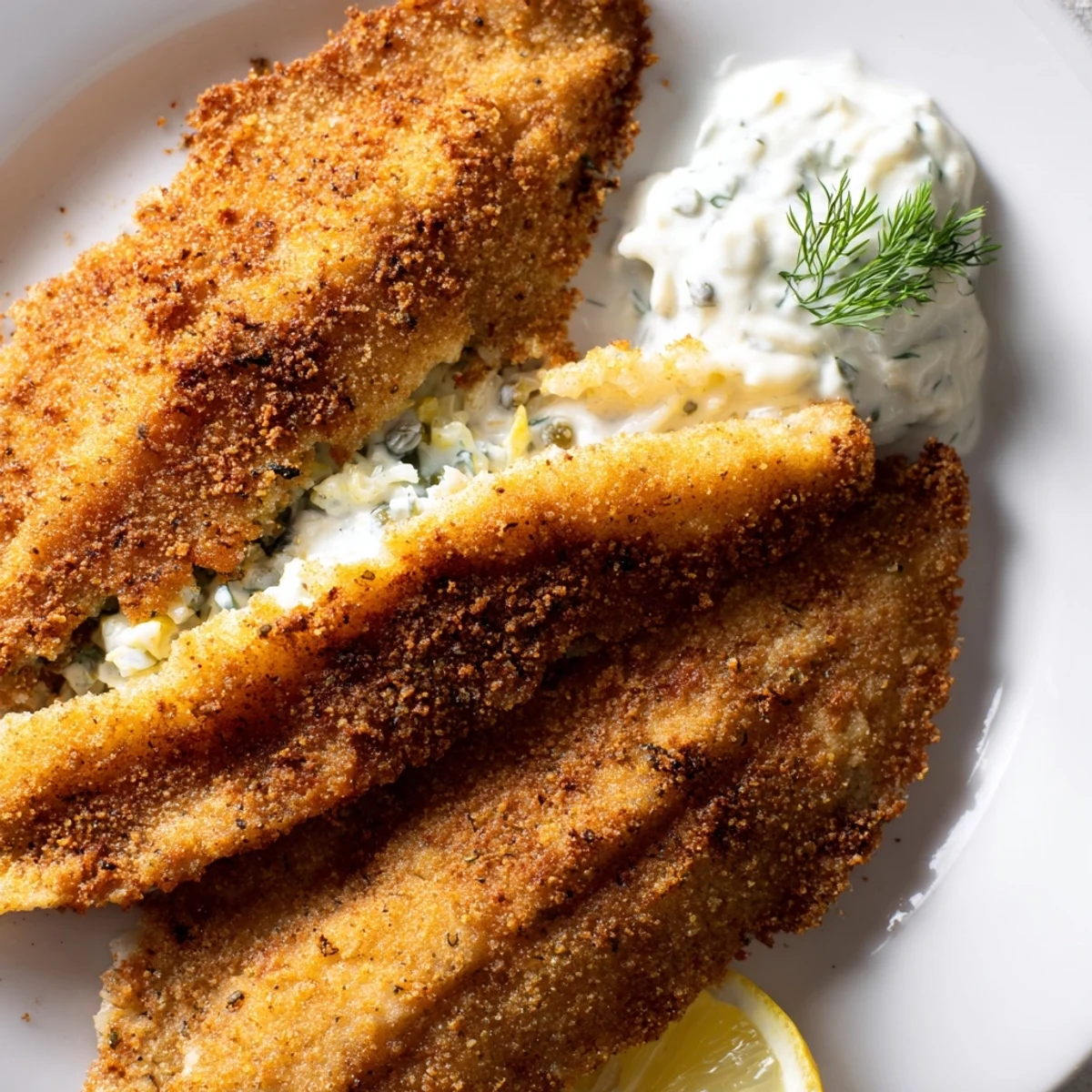 Golden-brown Louisiana Style Fried Catfish fillets coated in seasoned cornmeal, fried until crispy and served with creamy tartar sauce.