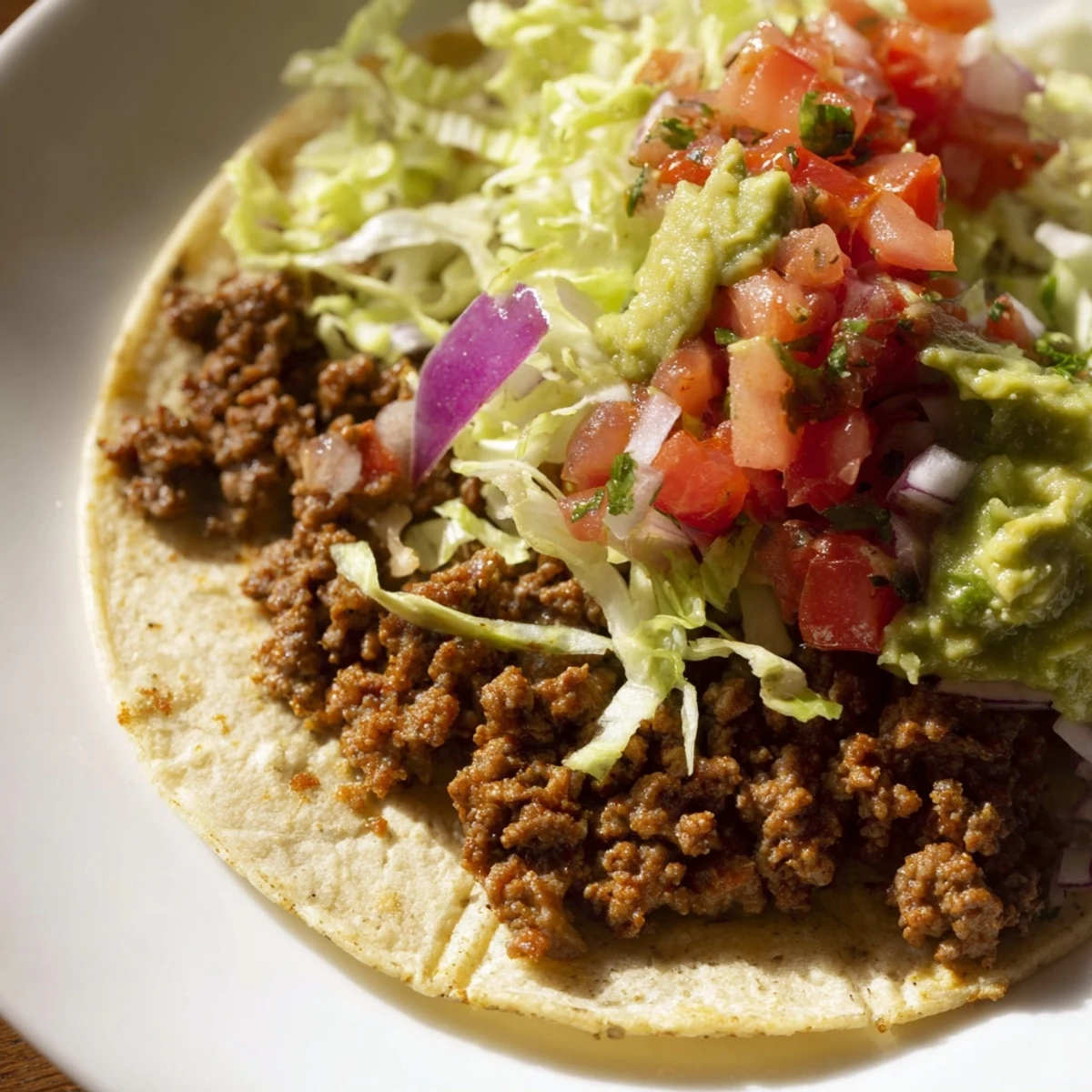 Juicy seasoned beef and homemade salsa fill warm tortillas for these delicious Beef Tacos with Homemade Salsa and Guacamole.  