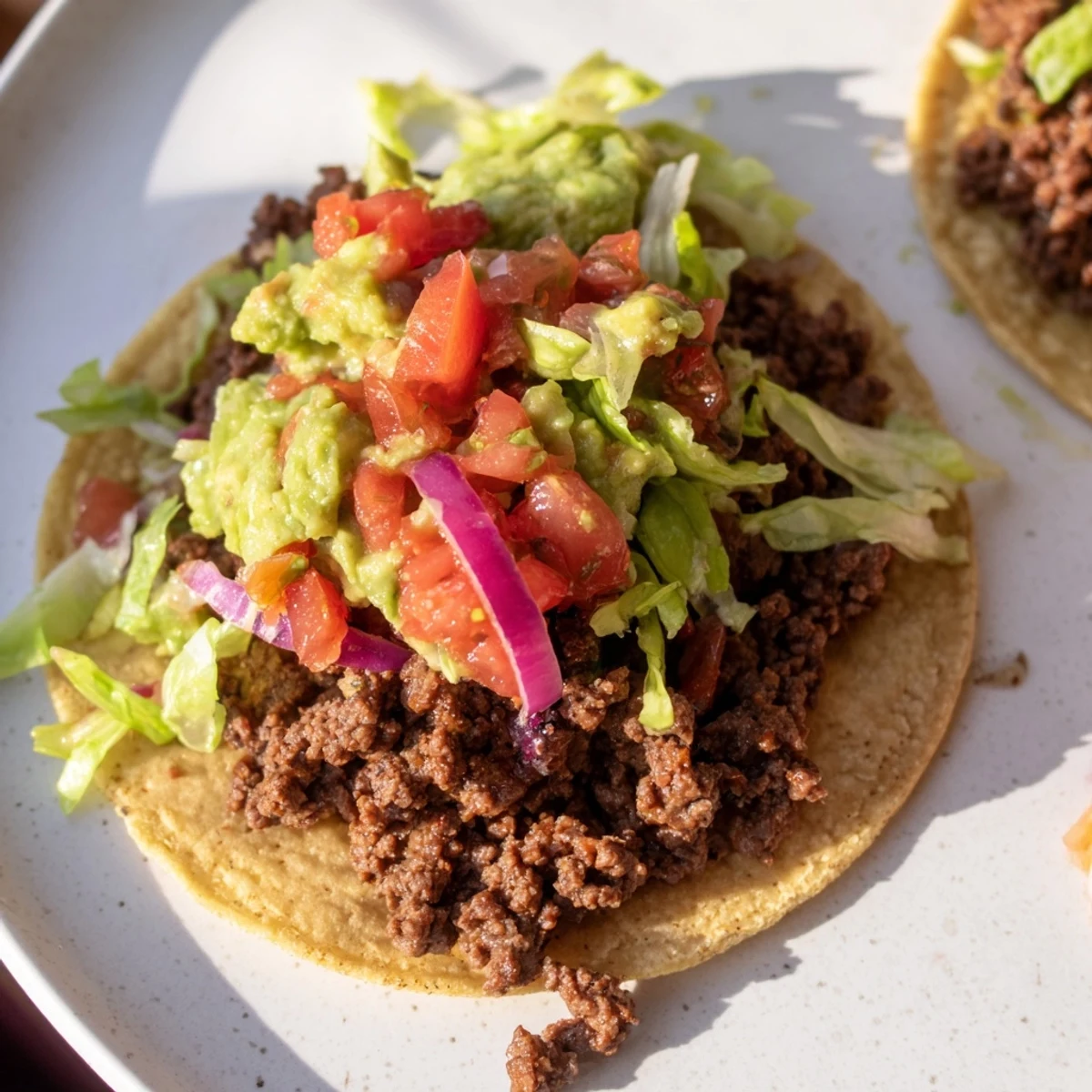 Beef Tacos with Homemade Salsa and Guacamole, served with fresh lime wedges, perfect for a vibrant, easy weeknight dinner.