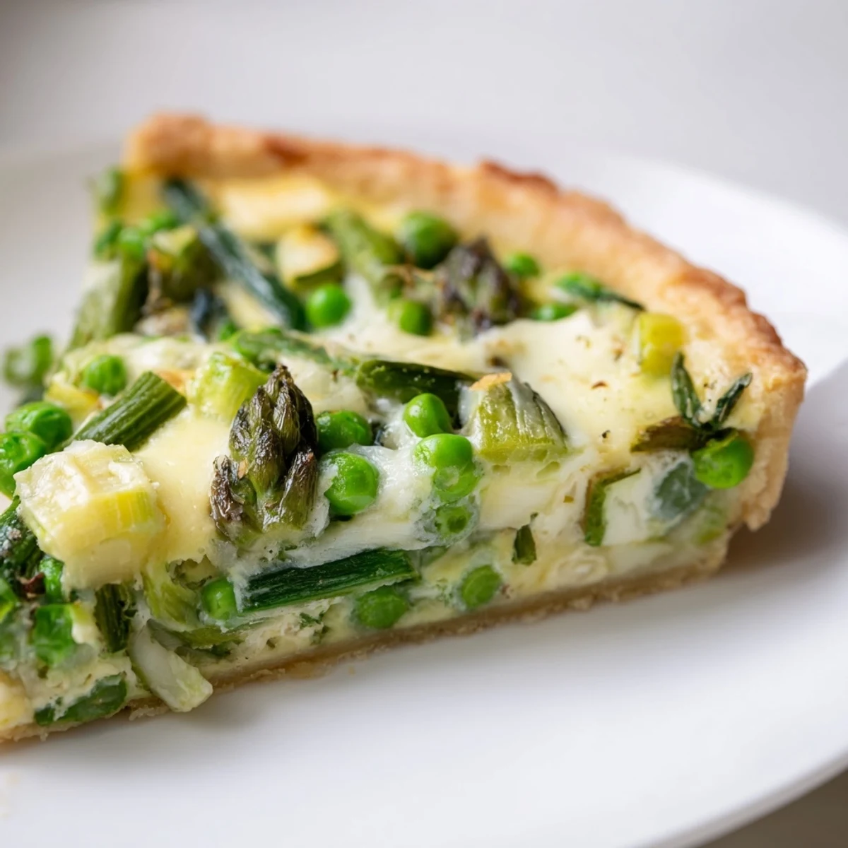 Spring Vegetable Quiche cooling on a wire rack, featuring vibrant green vegetables and a buttery pastry crust, perfect for a light lunch.