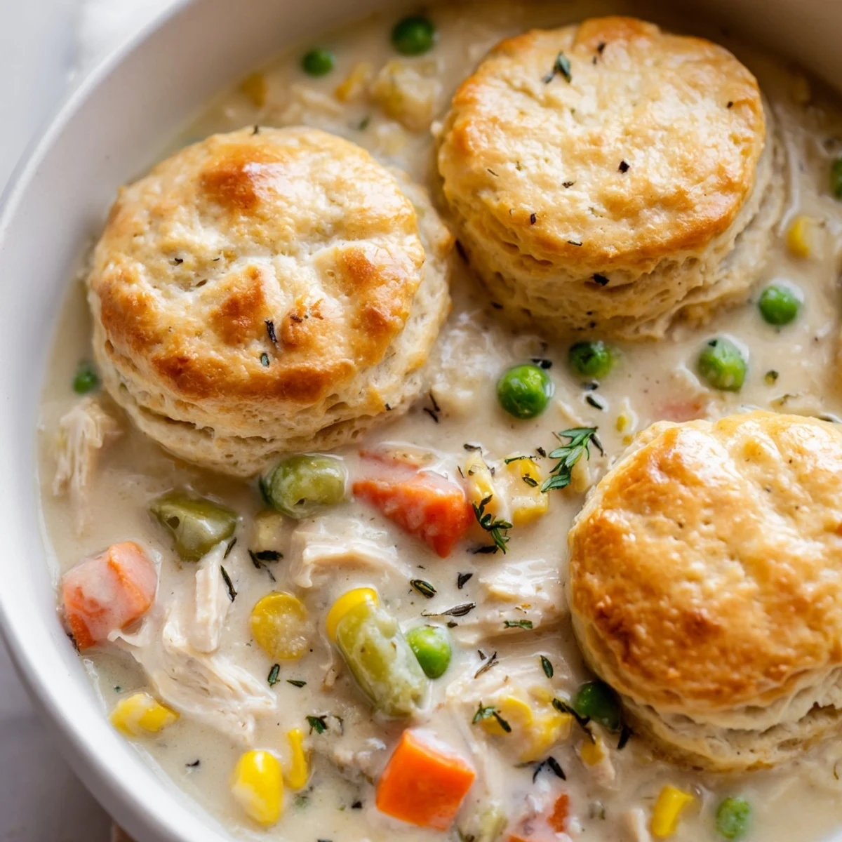 Chicken Pot Pie Soup is served steaming in a cozy kitchen, ready for a comforting family dinner.