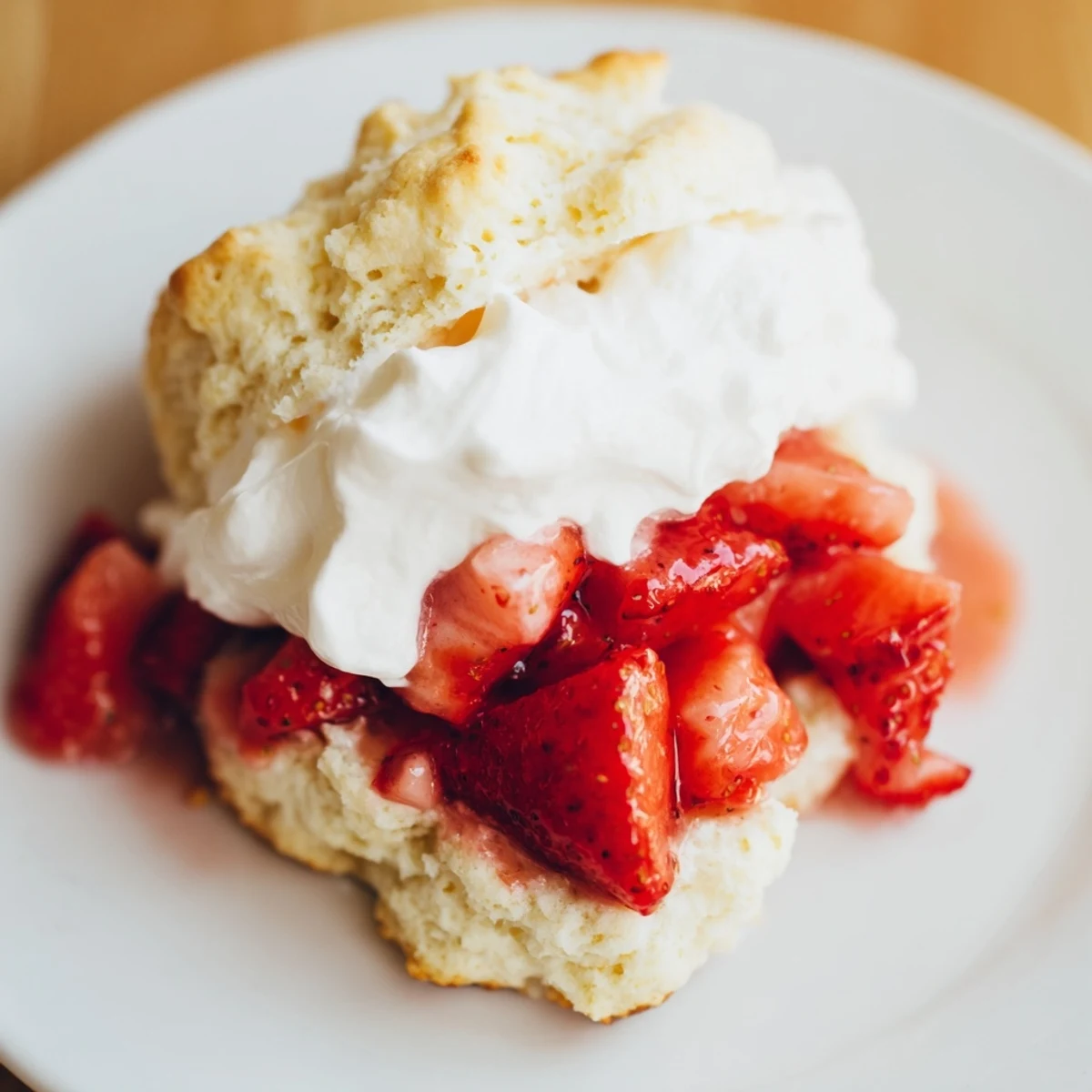Golden biscuits, sweet strawberries, and soft whipped cream create a classic American Strawberry Shortcake dessert.