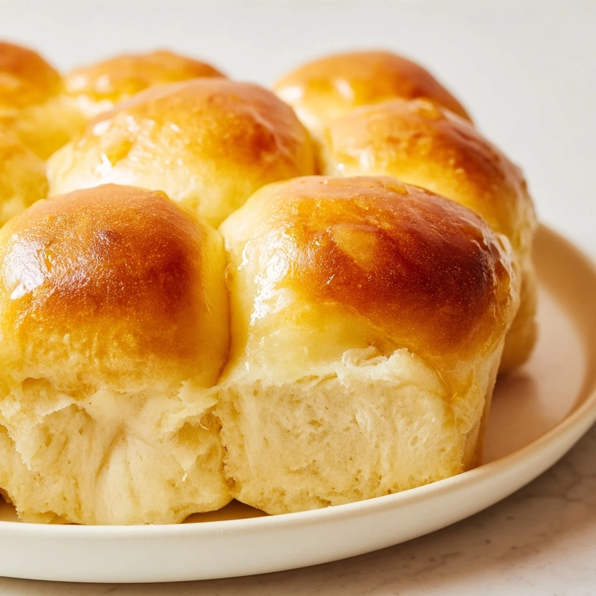 A close-up view of soft, fluffy Best Vegan Dinner rolls with steam rising from warm crumbs.