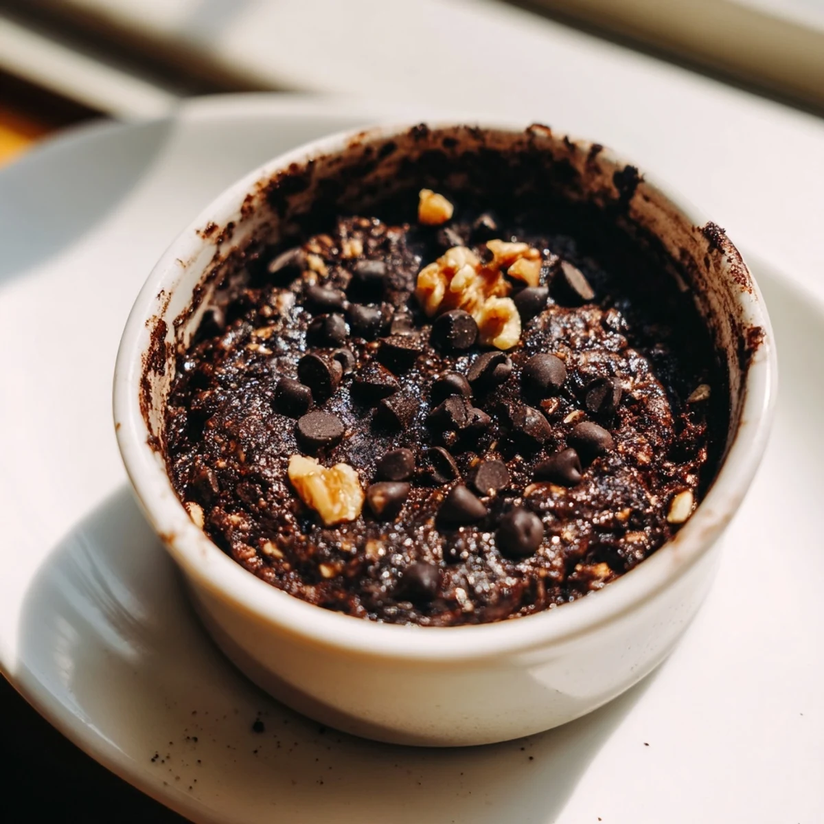 Easy Chocolate Baked Oats fresh from the oven with cracked tops and soft fudgy texture ready to enjoy.