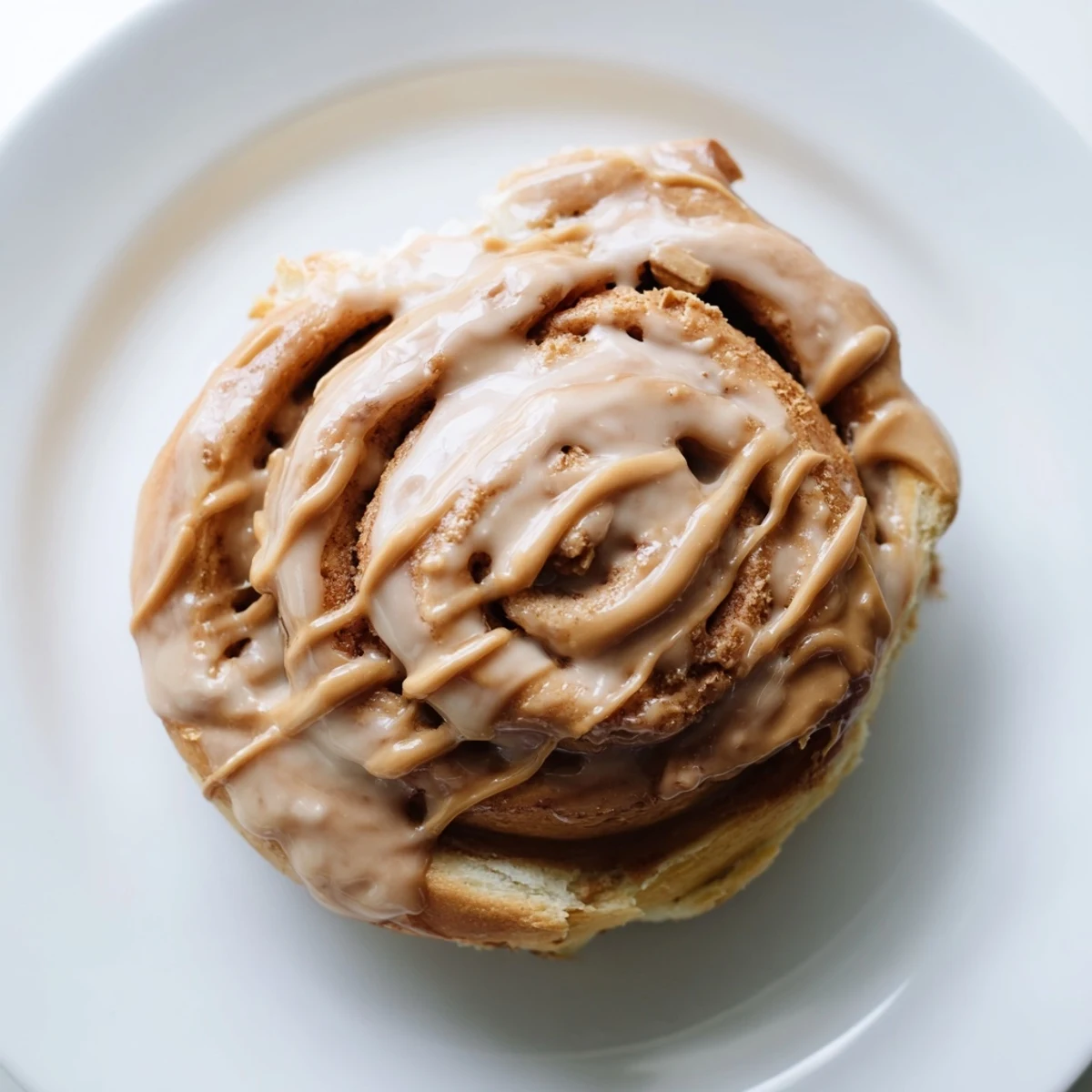 Freshly baked Soft and Gooey Biscoff Cinnamon Rolls drizzled with creamy cookie butter glaze for breakfast.