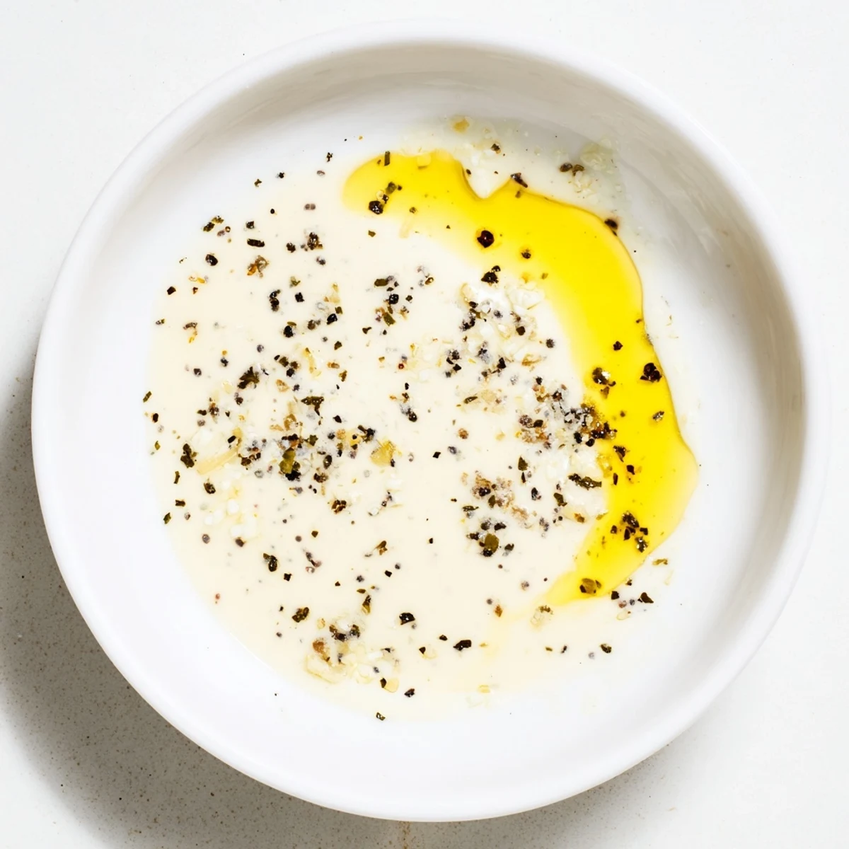 Homemade Lemon Dijon Dressing in a clear bowl with a fresh salad in the background, a vibrant and tangy sauce.