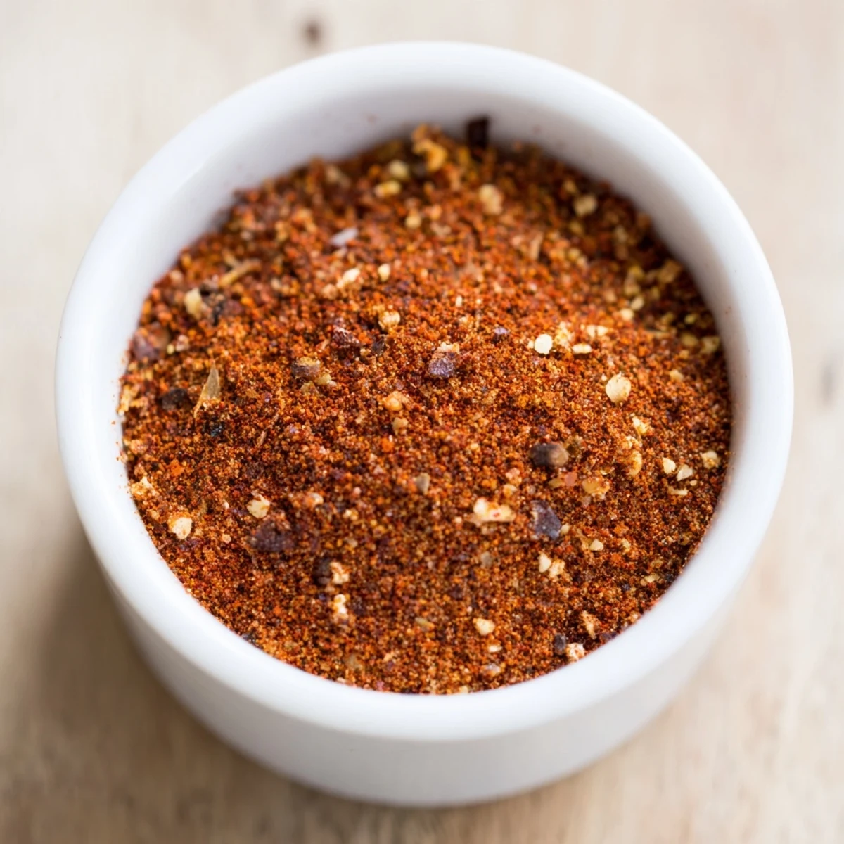 A jar of Easy Homemade Taco Seasoning Mix is filled with a vibrant, reddish-orange blend of spices including chili powder and cumin.