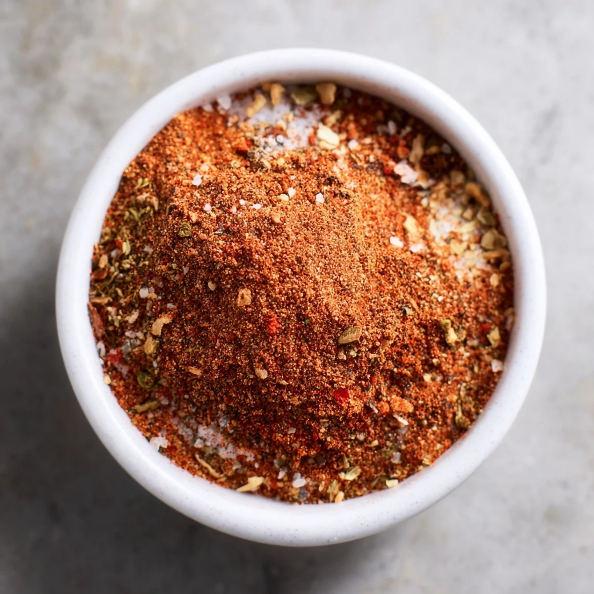 Close-up photo showing Easy Homemade Taco Seasoning Mix in a small glass jar with a spoon resting beside it.