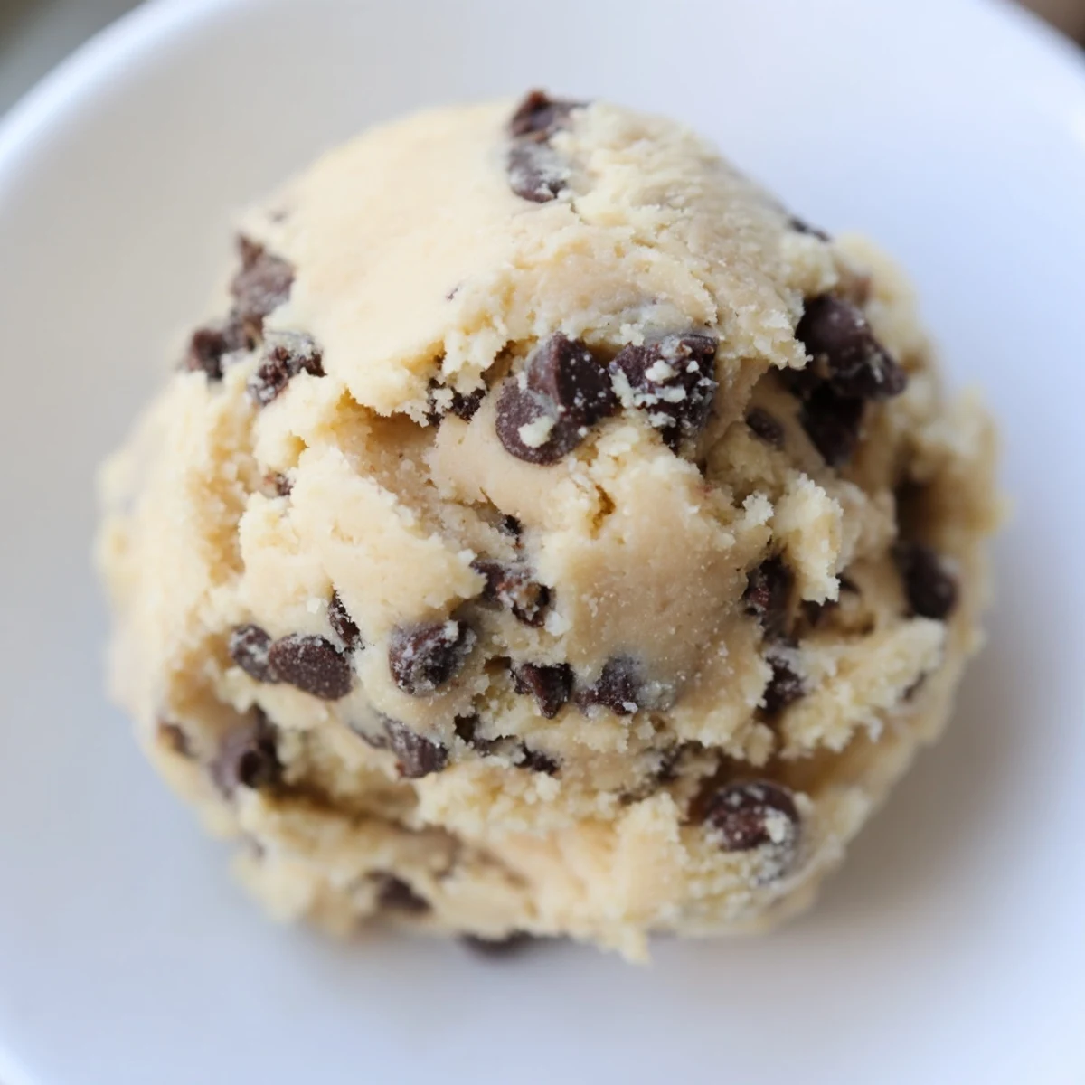 Homemade Edible Keto Cookie Dough in a mixing bowl with almond flour and vanilla, perfect for keto snacking.