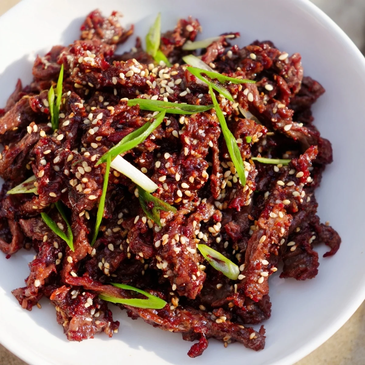 Crock Pot Korean Beef cooked low and slow until shreddable, steaming in a bowl beside crisp lettuce wraps.