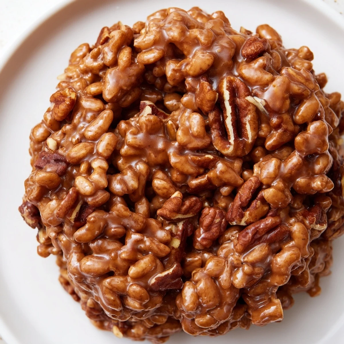 A close-up of No Bake Coffee Crunch Rice Krispie Cookies showing their crispy texture and chewy marshmallow center, perfect for an afternoon snack or quick dessert.