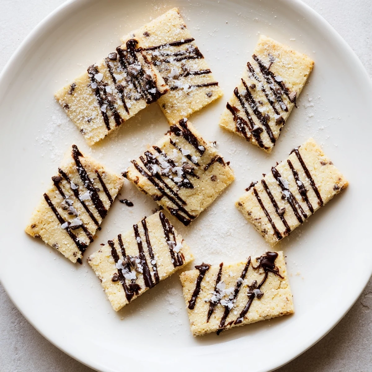 Homemade espresso shortbread cookies on a baking sheet, golden edges, topped with espresso powder and flaky sea salt.