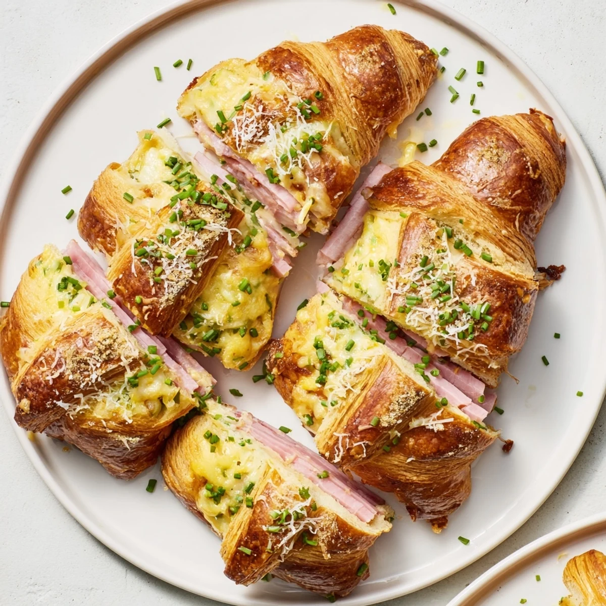 Freshly baked Stuffed Croissants with flaky layers and a rich ham and cheese filling.
