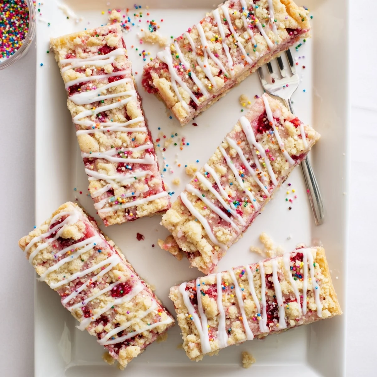Homemade poptart cookie bars featuring crumbly sugar cookie crust layered with fruity jam