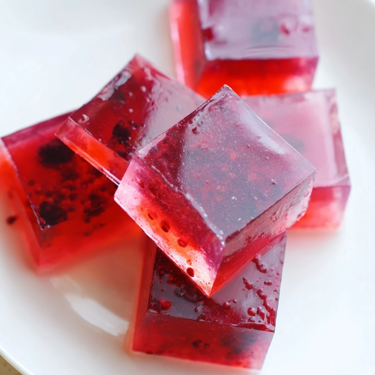 Colorful probiotic jello snacks in silicone molds glistening with natural fruit juice sweetness