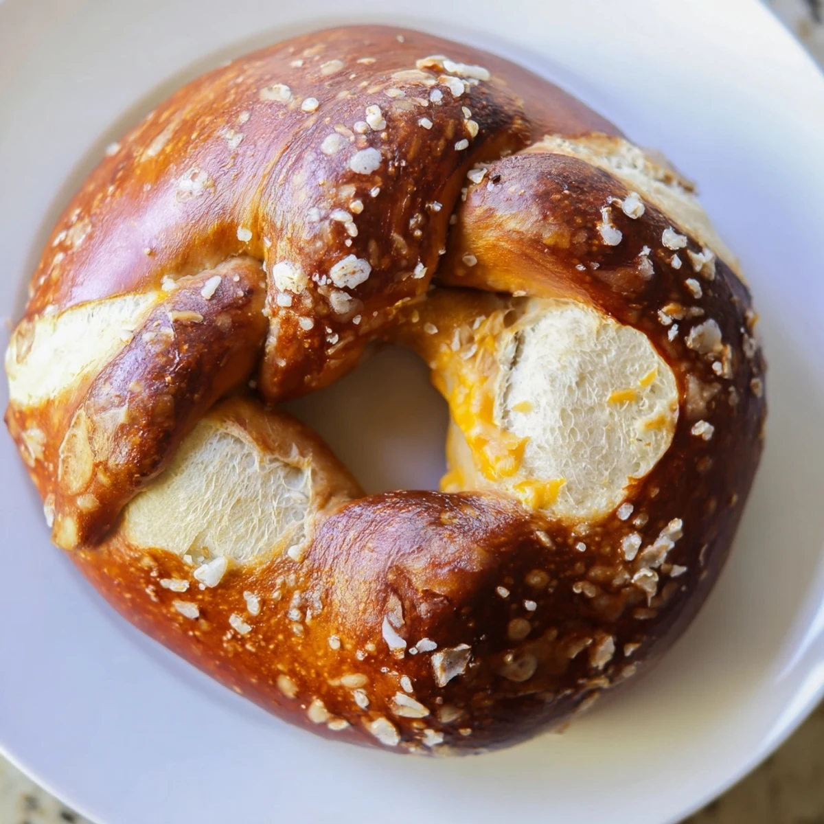 Soft pretzel balls stuffed with seasoned ground beef and melted cheddar cheese