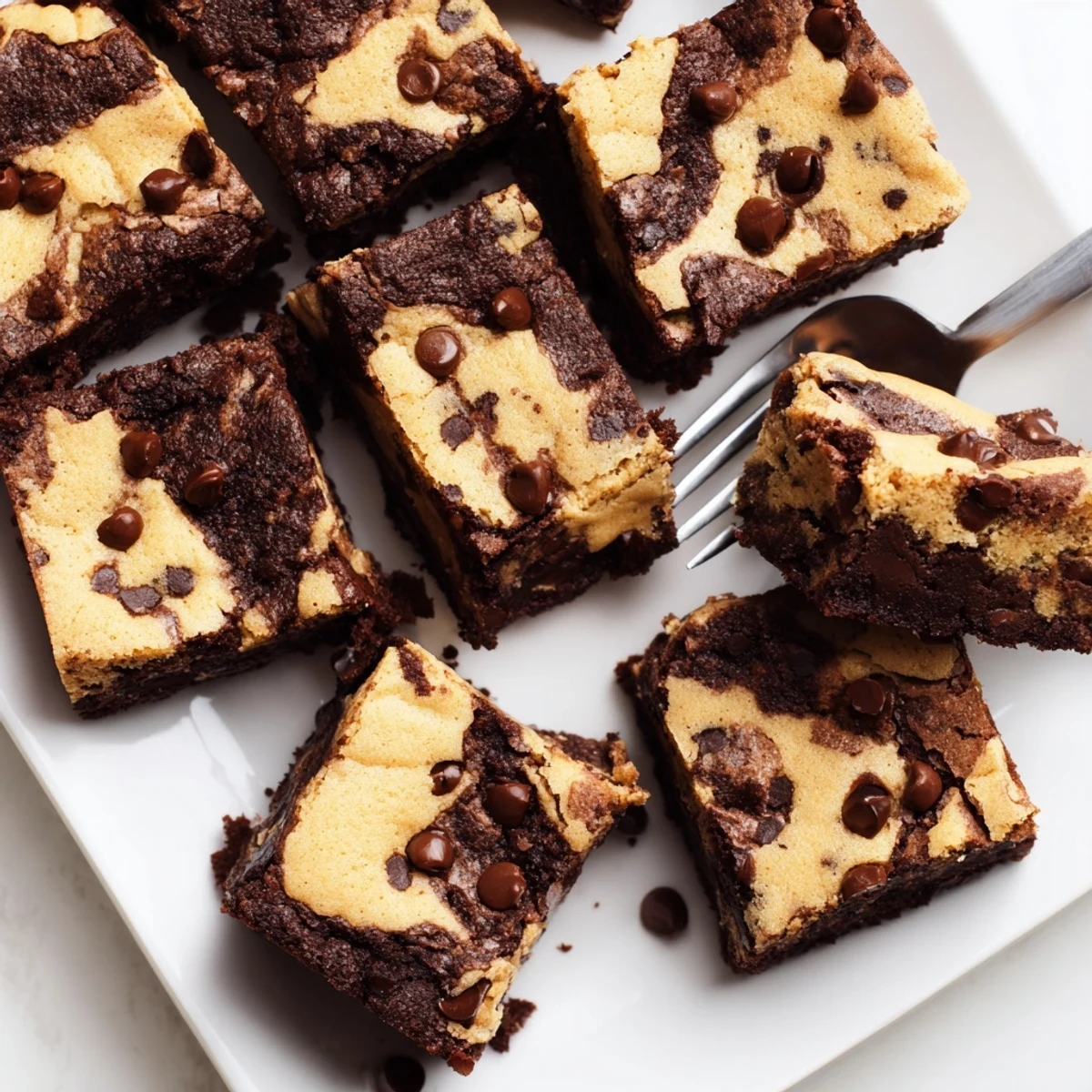 Golden brown fudgy chewy browkies sliced into squares revealing rich dual-textured dessert bars