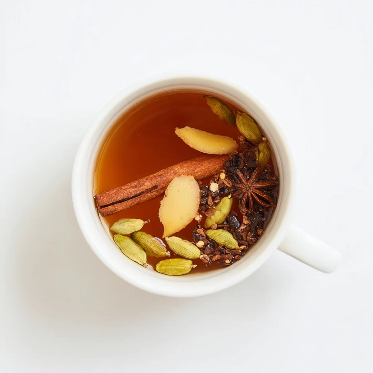 Steaming Lebanese spiced tea poured into elegant teacups with floating cinnamon stick and cardamom pods