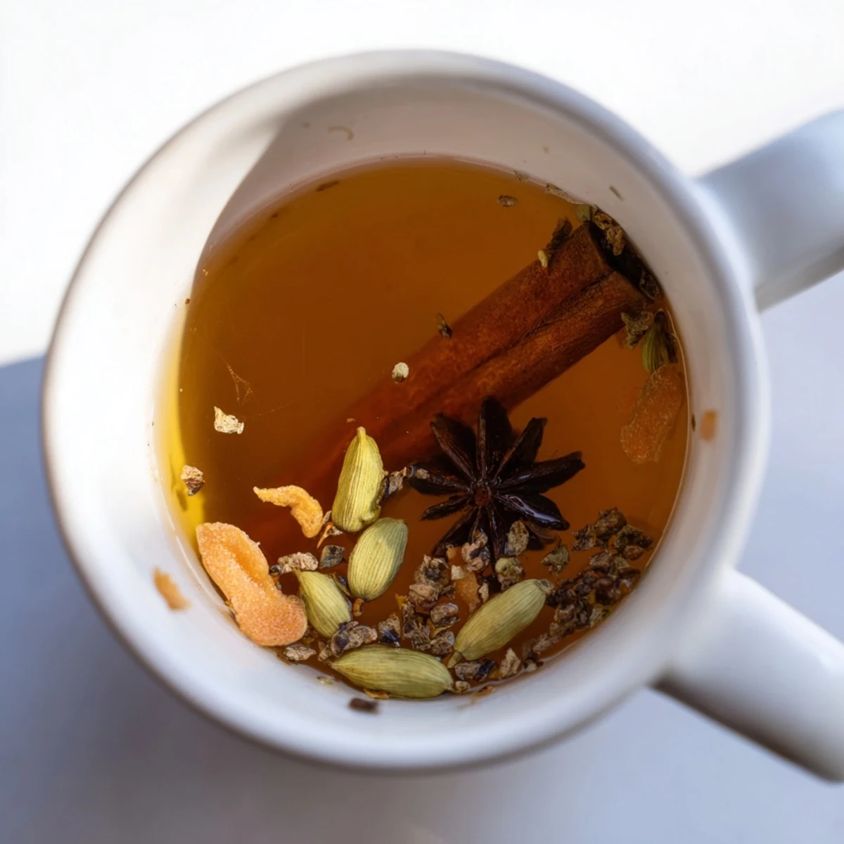 Aromatic Lebanese spiced tea served hot with optional lemon slice garnish on a wooden serving tray