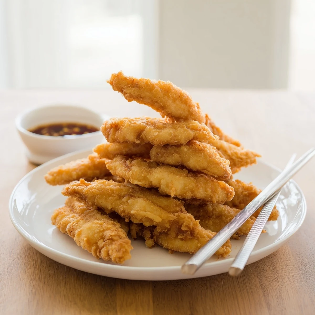 Light and airy battered chicken tempura served with soy ginger dipping sauce for appetizers