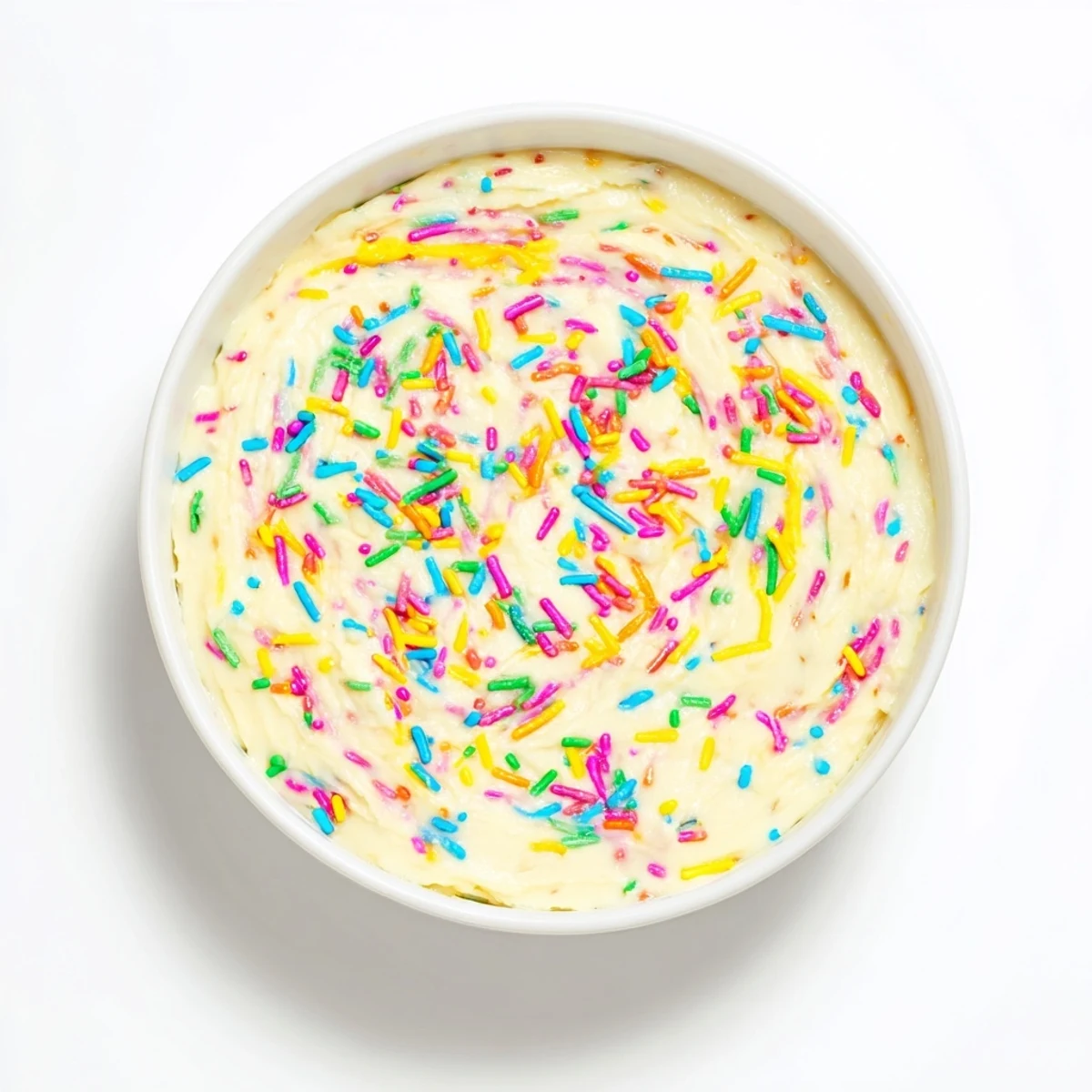 White high protein Dunkaroo dip swirled with sprinkles alongside graham crackers for dipping