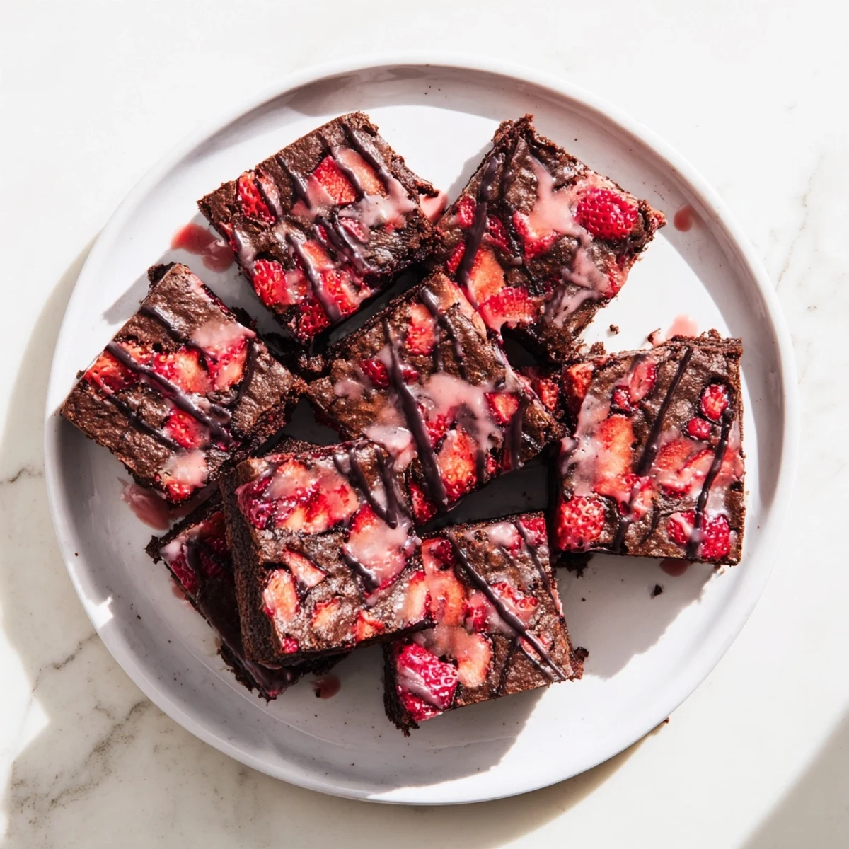 Fudgy easy strawberry brownies with fresh strawberry pieces baked into rich chocolate squares