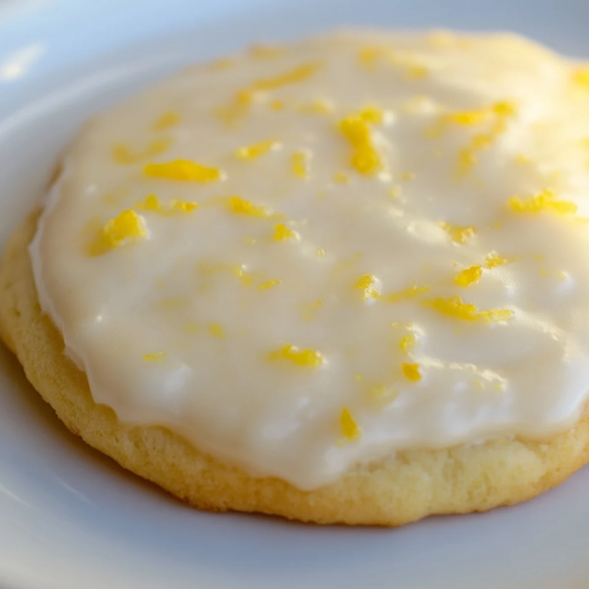 Stack of bright lemon frosted cookies with smooth white icing and citrus garnish