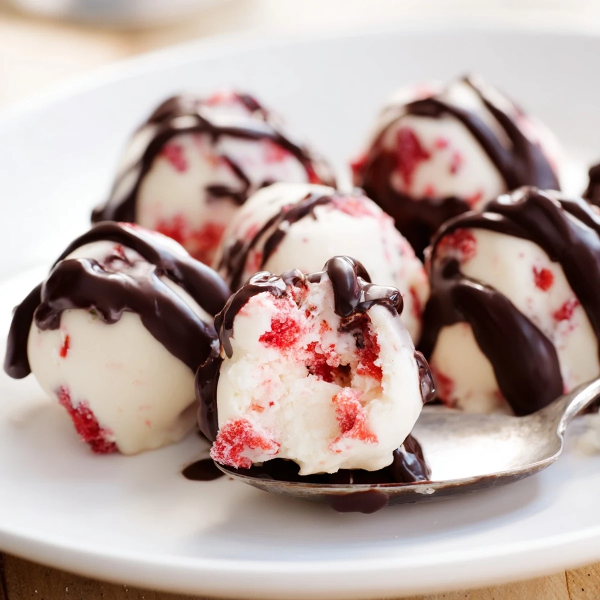 Fresh strawberry high protein yogurt bites arranged on a parchment-lined baking sheet before freezing