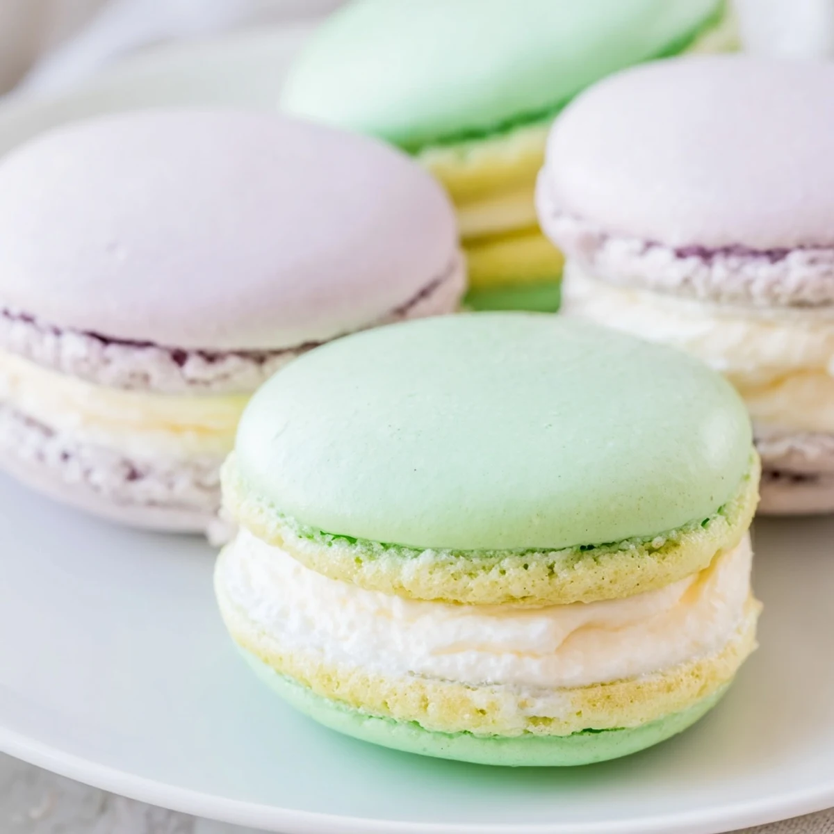 Colorful French macarons piped onto baking mats before resting and baking