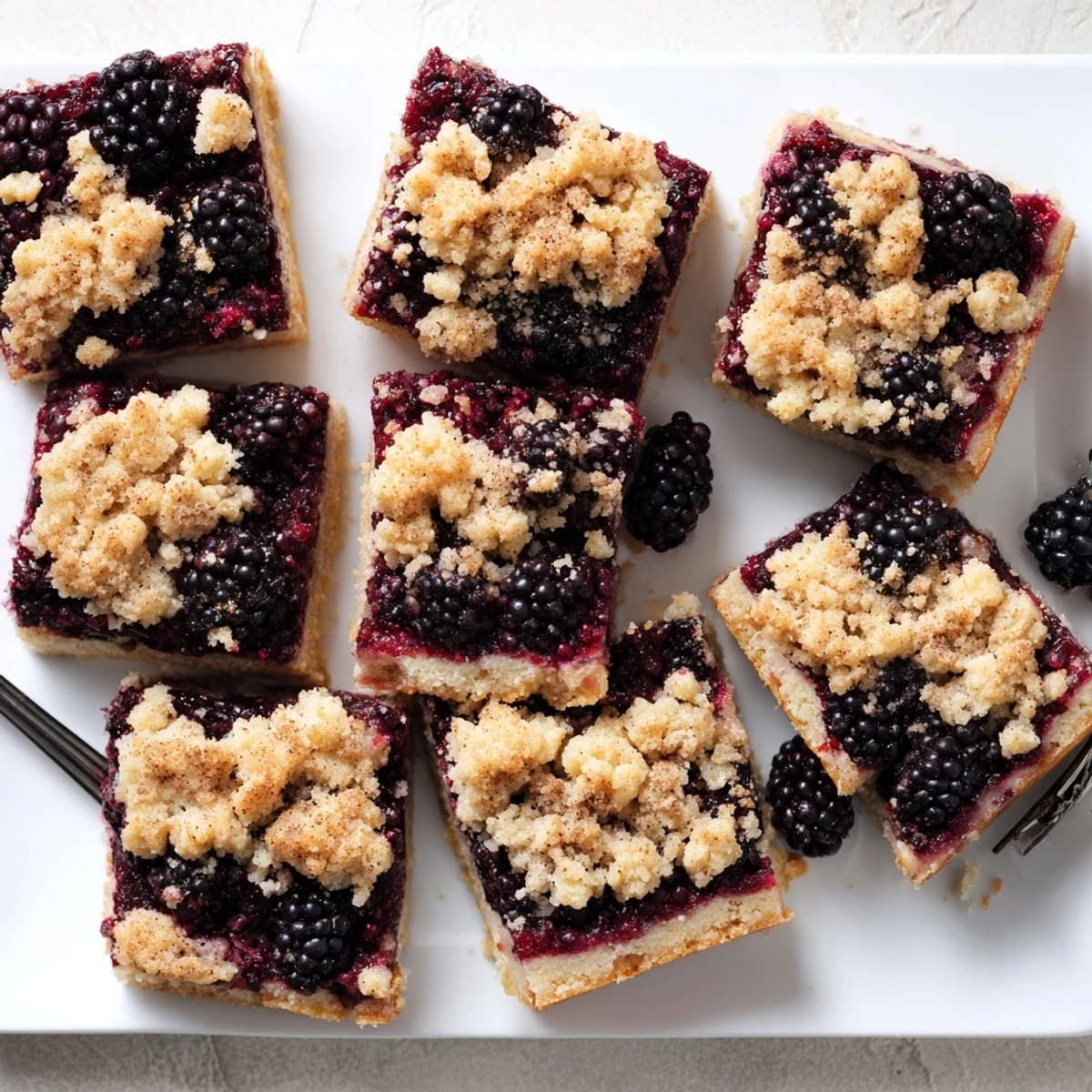 Golden blackberry crumble bars with bubbling fruit filling and buttery oat crumble topping