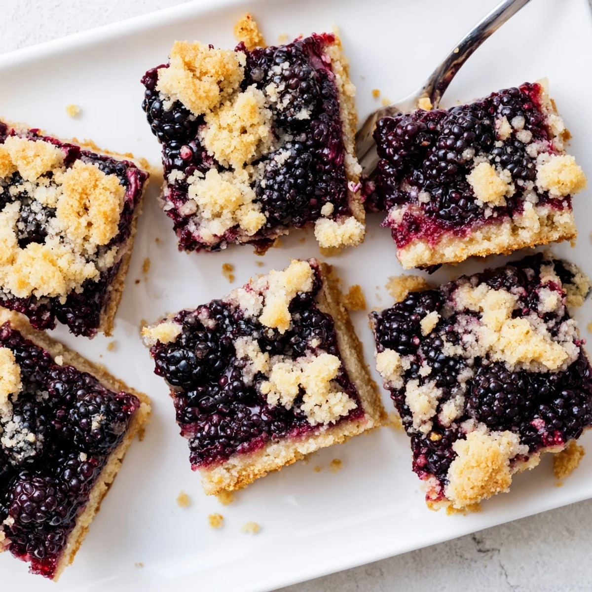 Homemade blackberry crumble bars freshly baked with juicy berry layers and crisp topping