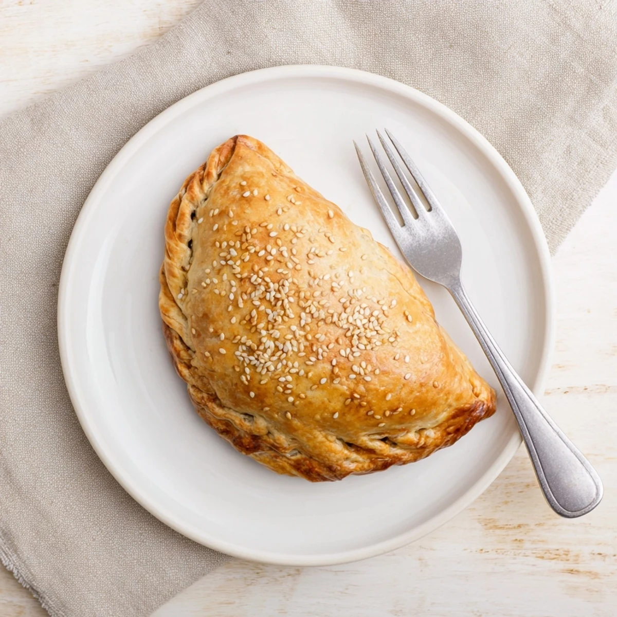 Golden baked high protein breakfast hot pockets with egg and turkey filling on a wooden board