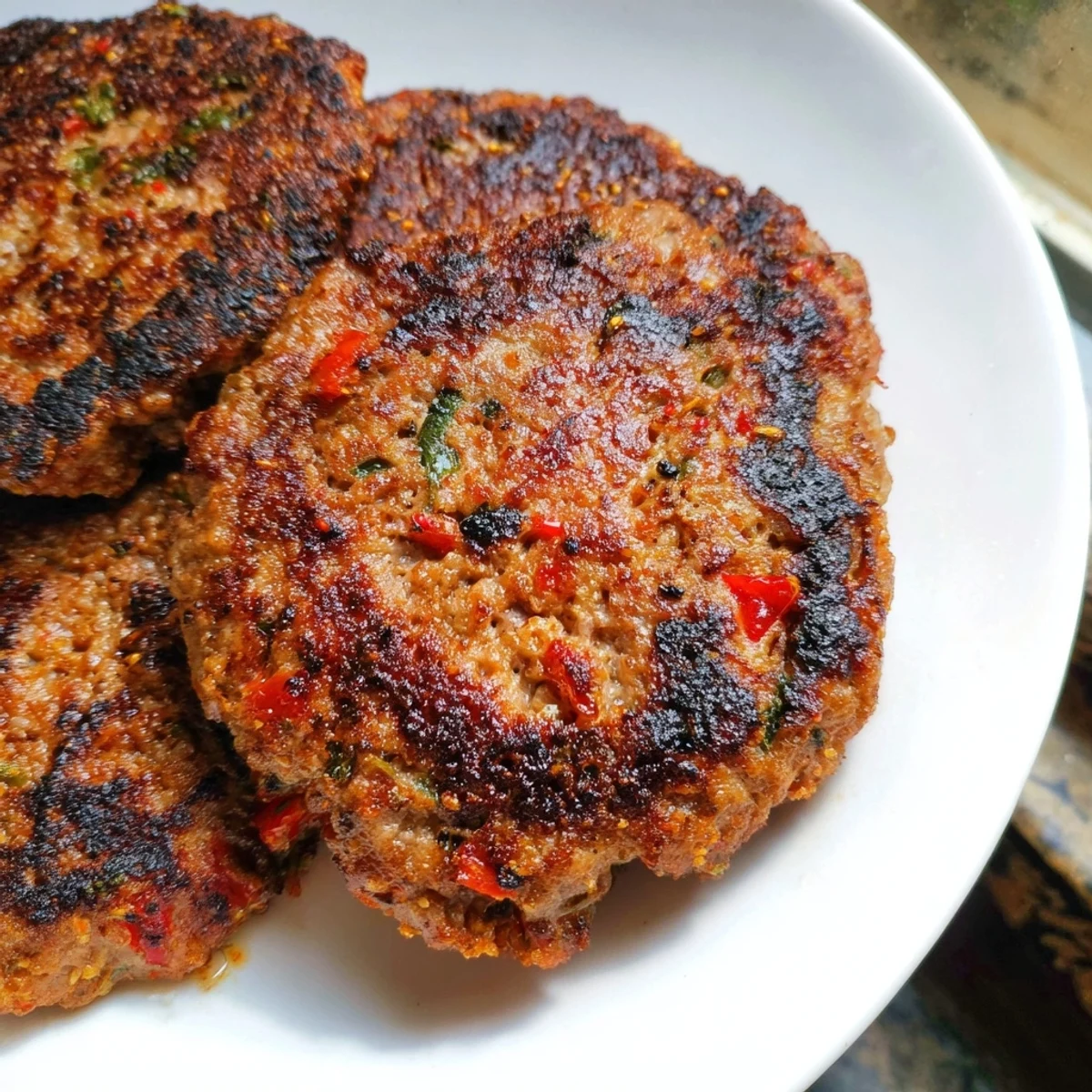 Golden crispy Pakistani Chapli Kabab sizzling in the pan with aromatic spices