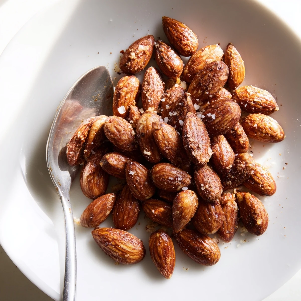 Crunchy roasted almonds fresh from the oven on parchment paper