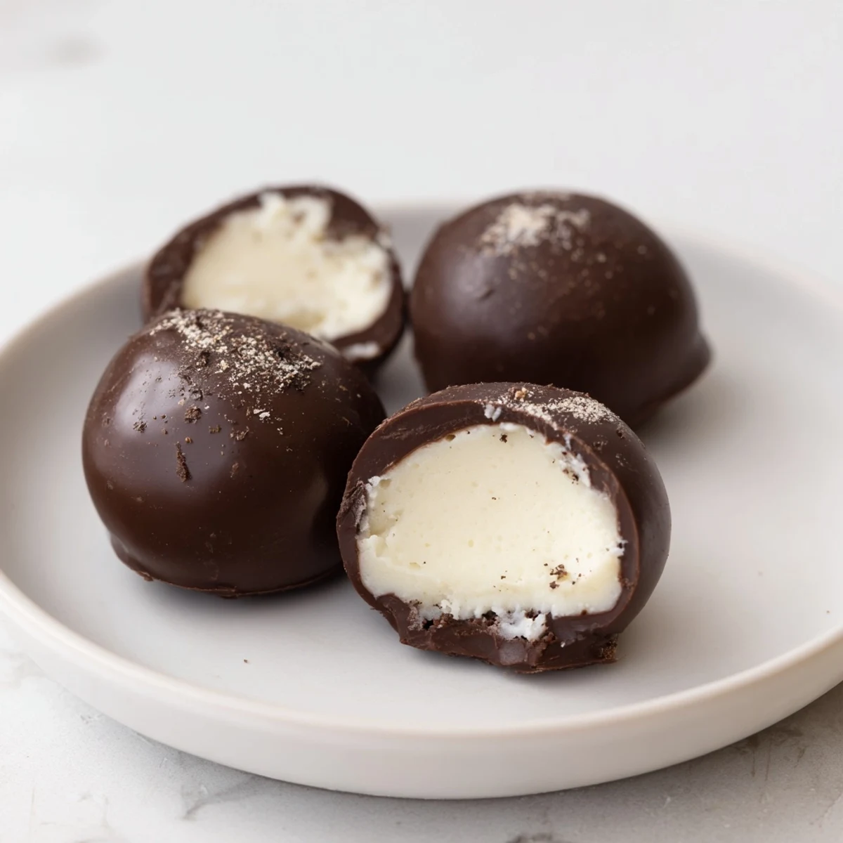 A box of Dark Chocolate Eggnog Truffles nestled for gifting, creamy centers