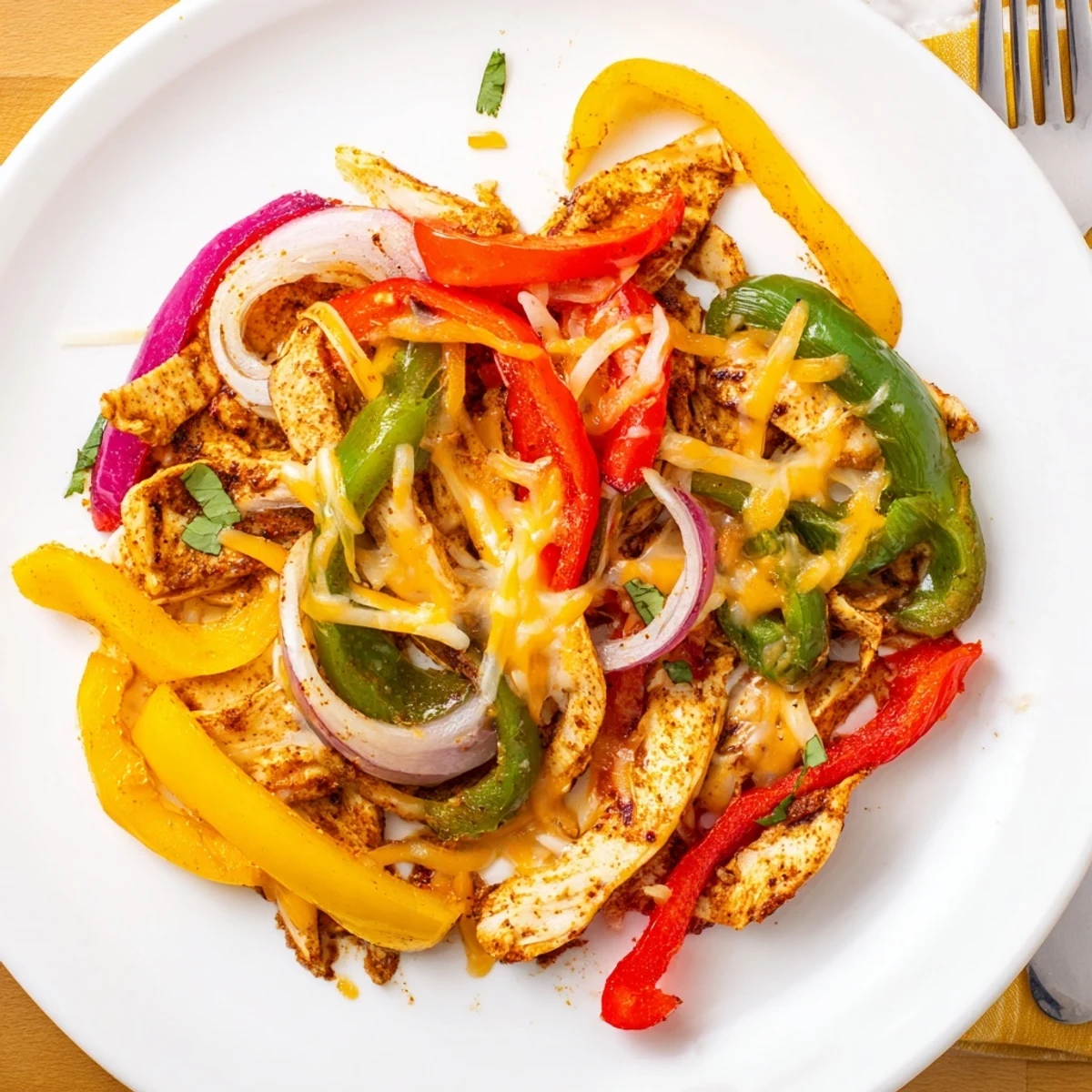 Spicy, citrus kissed Cheesy Baja Chicken Bell Pepper Skillet served with warm tortillas  