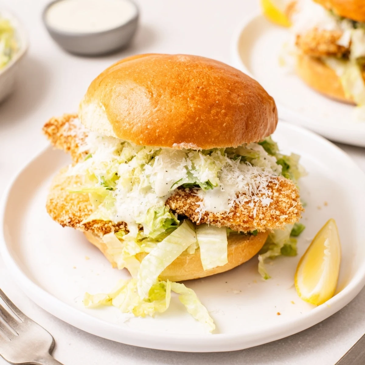 Seared aroma and creamy dressing in Crispy Chicken Caesar Sandwich Recipe, served warm