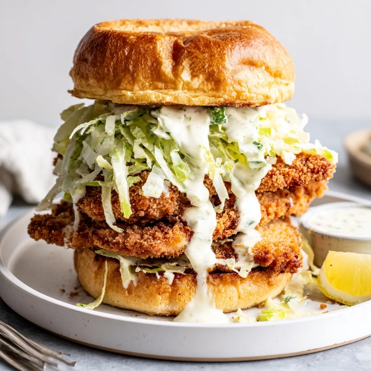 Buttery toasted brioche embracing Caesar and chicken in Crispy Chicken Caesar Sandwich Recipe