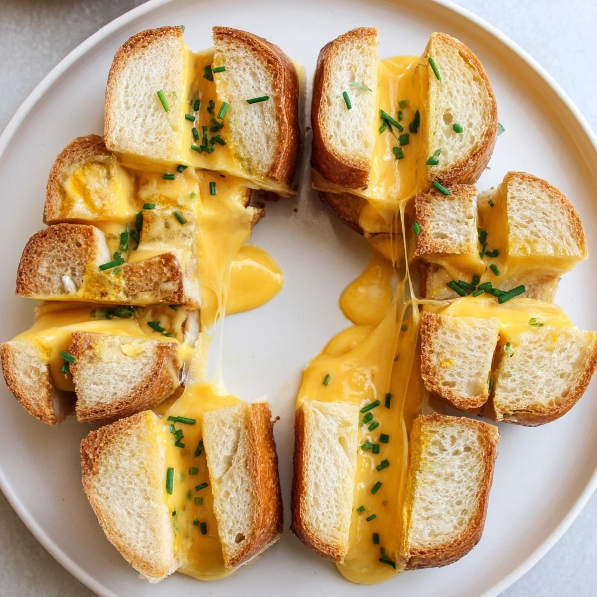 Warm Mini Grilled Cheese Hawaiian Rolls pulled apart, melted cheese, served with tomato soup.