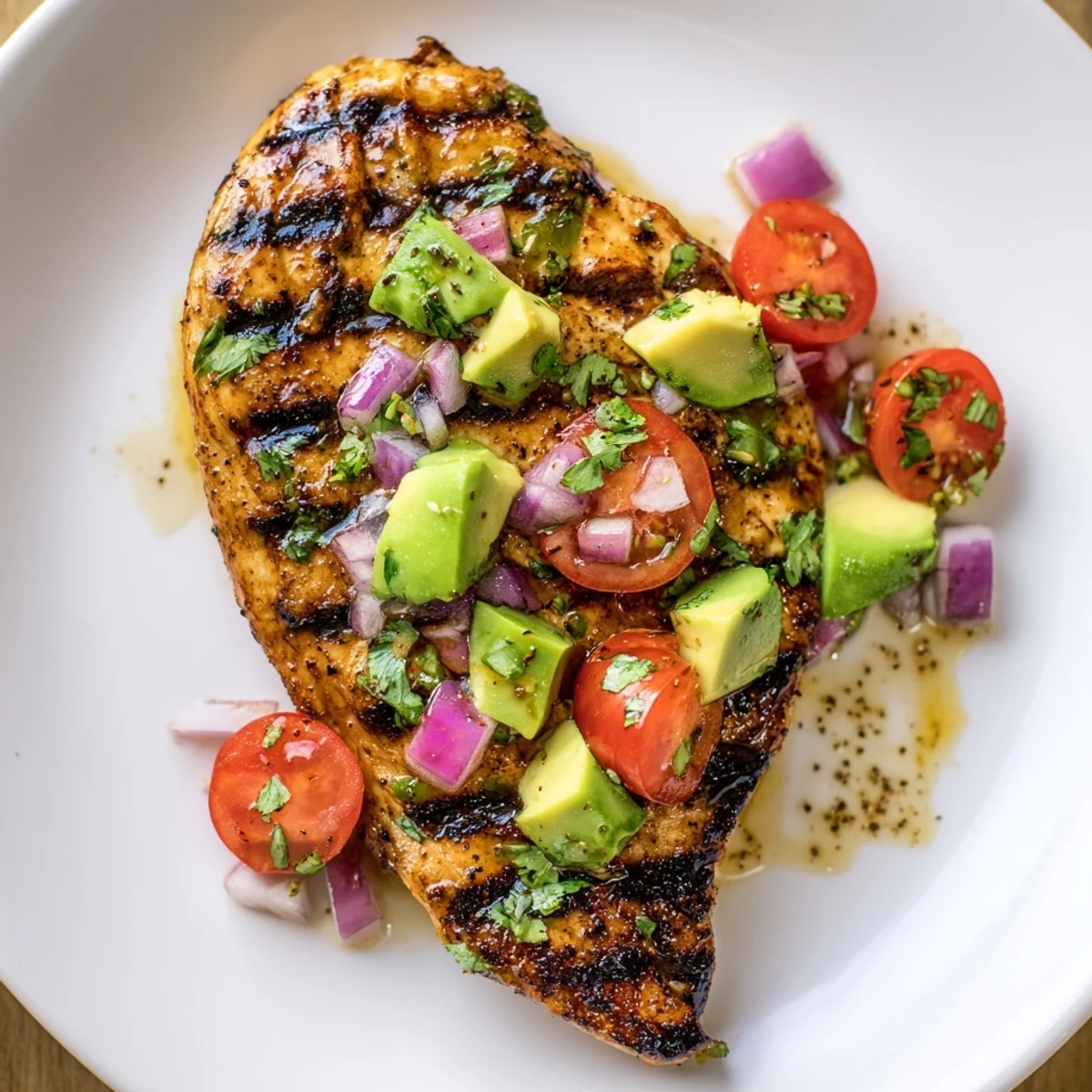 Juicy Fiesta Lime Chicken With Avocado served with warm tortillas and lime