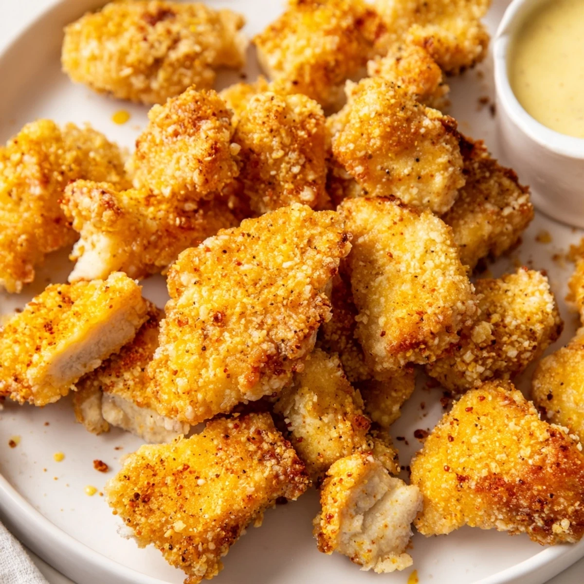 Buttermilk-marinated Chicken Bites, tender interior and crunchy seasoned crust