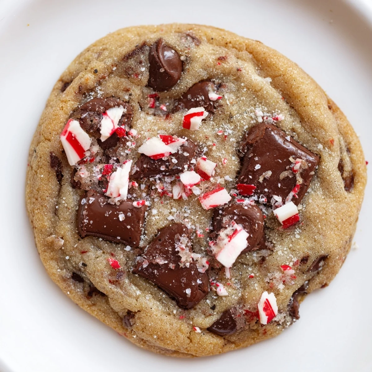 Peppermint Chocolate Chip Cookies cooling on rack, speckled with crushed candy.