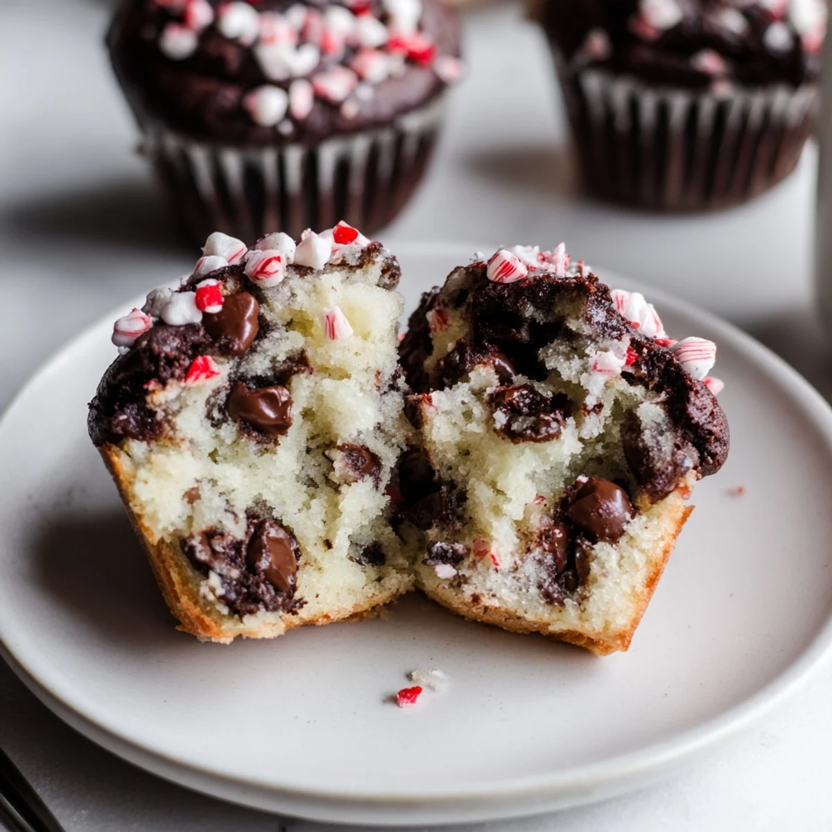 Peppermint Hot Chocolate Muffins cooling on a wire rack, chocolate melting gently  
