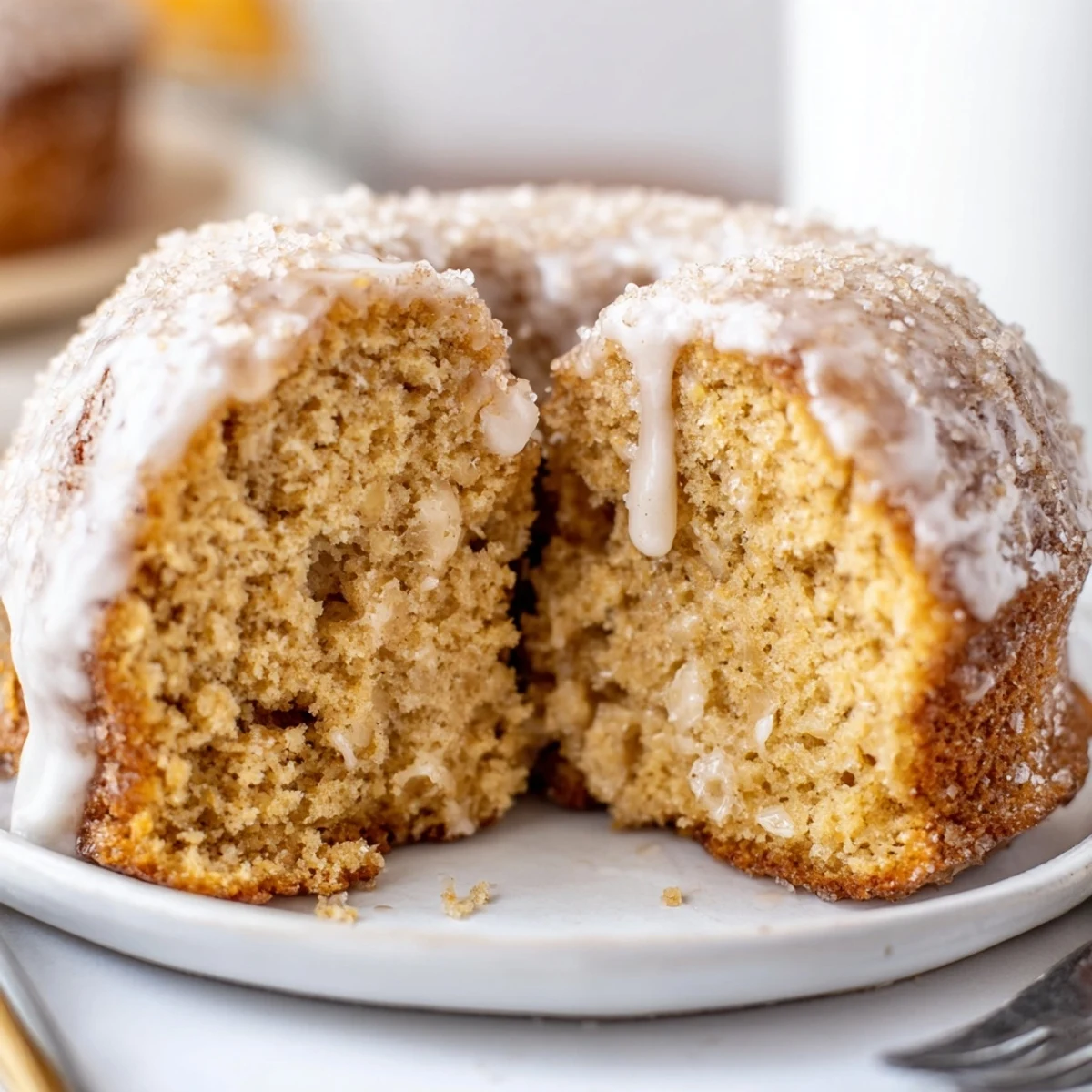 Golden, moist Banana Donuts cooling on wire rack, cinnamon-scented and soft