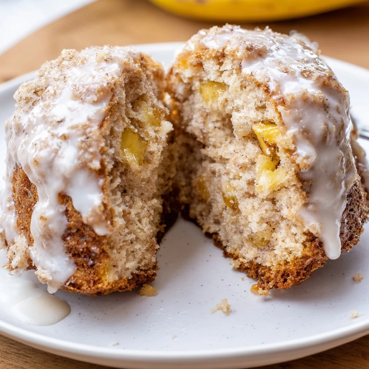 Stacked Banana Donuts beside steaming coffee, tender banana flavor and cake-like texture
