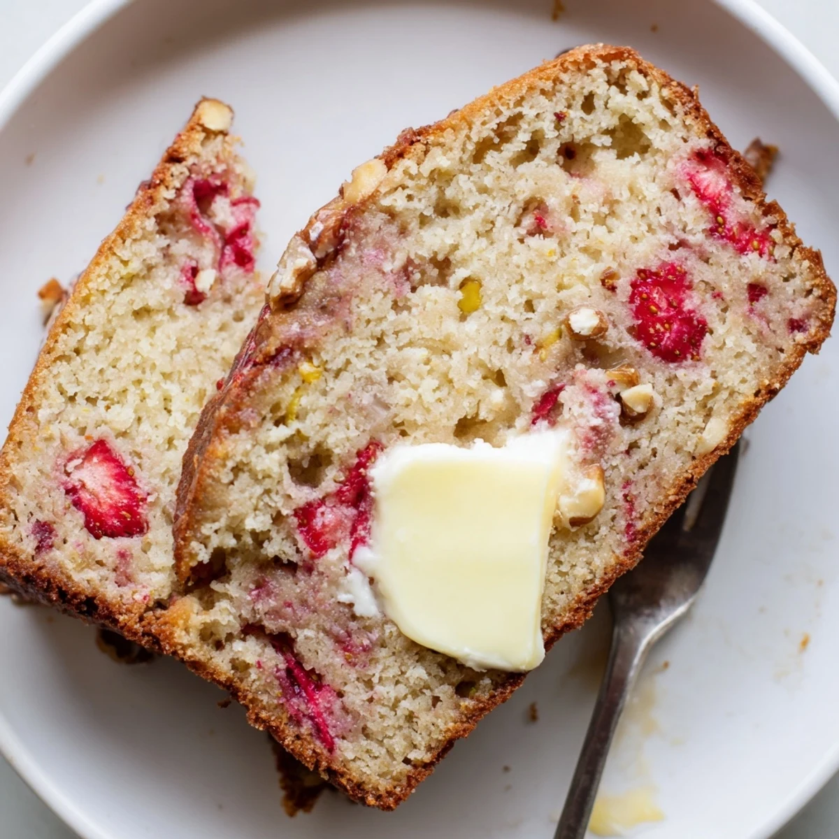 Moist Strawberry Banana Bread Recipe studded with diced strawberries, perfect for breakfast