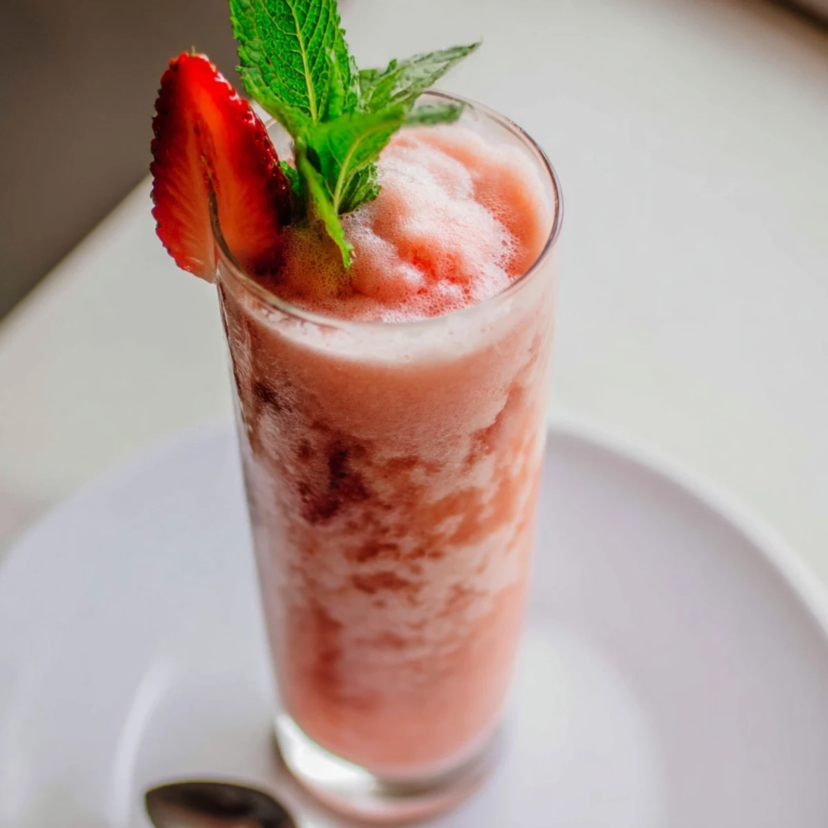 Chilled Strawberry Coconut Cooler recipe in frosty glasses garnished with mint