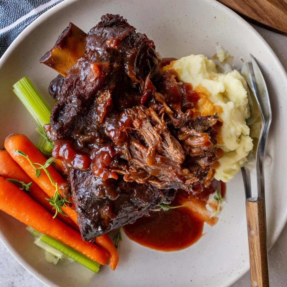 Steaming Slow Cooker Beef Short Ribs falling off bone with carrots