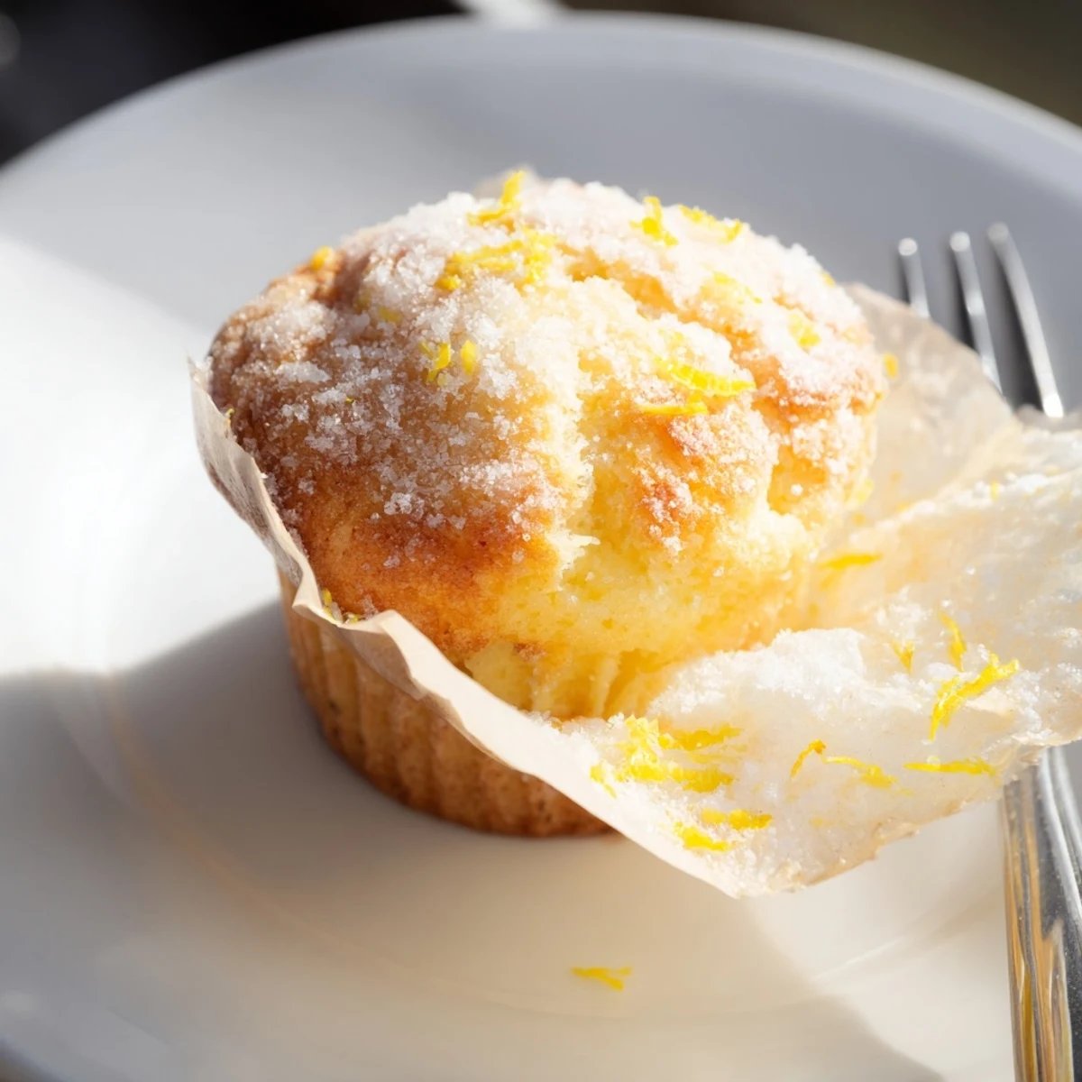 Golden lemon cream cheese muffins sprinkled with coarse sugar on a wire rack